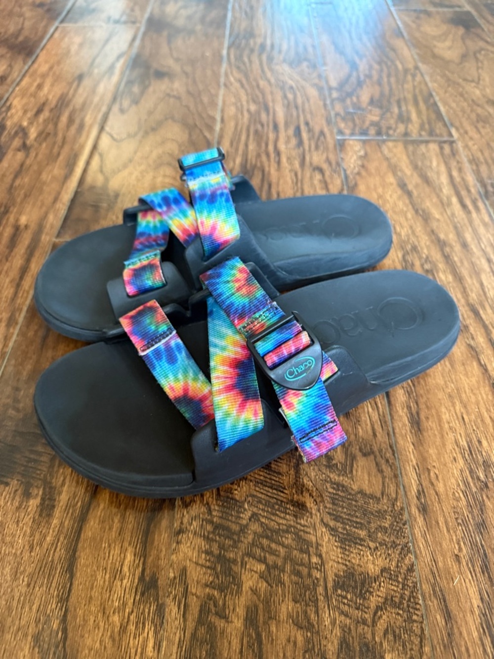 Chaco Women's Slide Sandal with Rainbow Tie-Dye Straps, women’s size 10 - Picture 2 of 9